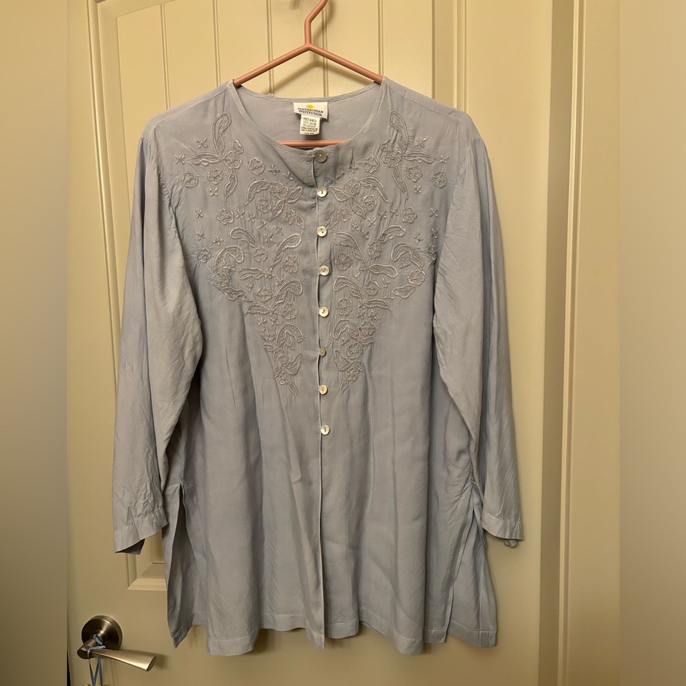 Light Blue Top Floral Embroidery
